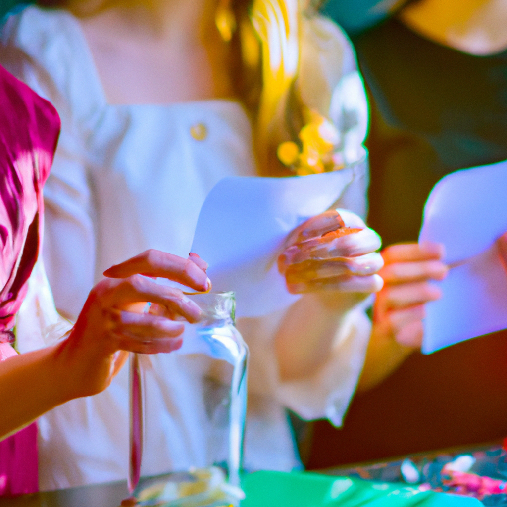 Group exchanging colourful handmade cards during a studio challenge
